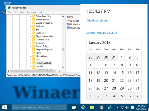 Новые часы и календарь в Windows 10 Build 9926