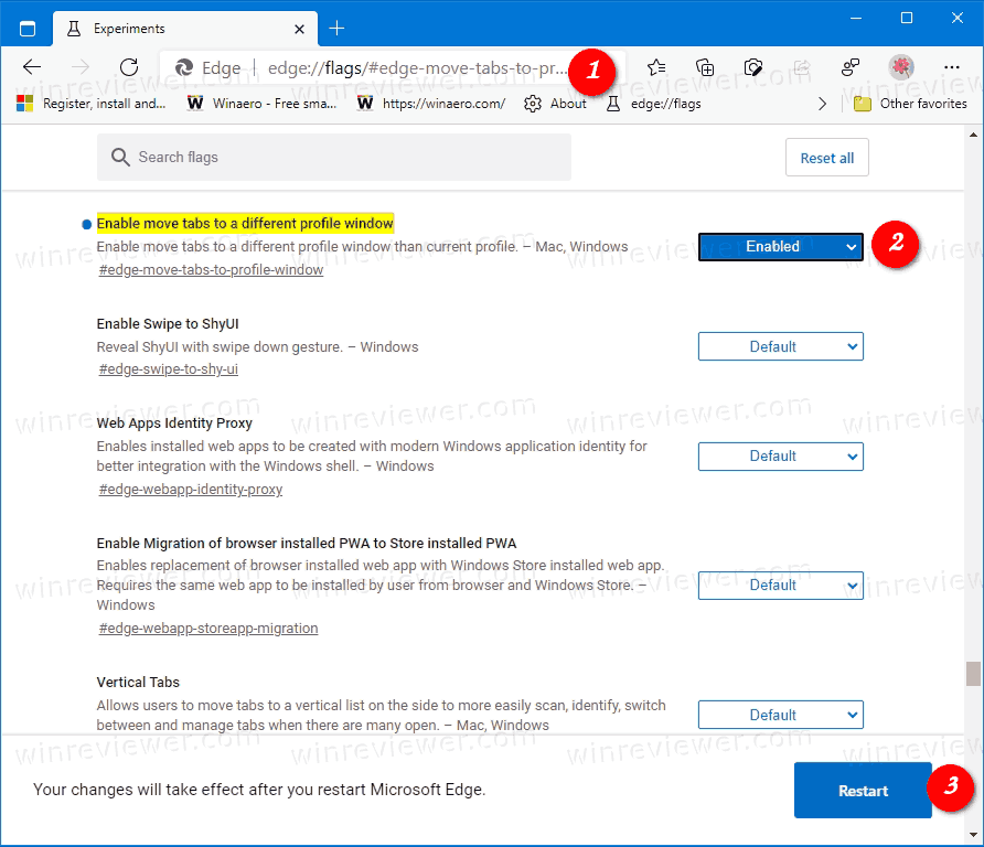 Как включить перемещение вкладки в другой профиль в Microsoft Edge