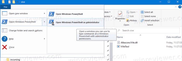 Open PowerShell In ViveTool Folder