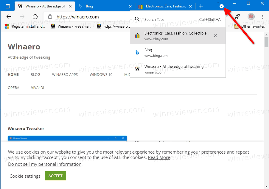 Функция поиска по вкладкам включена в Microsoft Edge