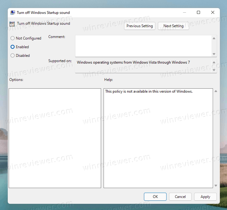 отключение звука при запуске в Windows 11 с помощью групповой политики