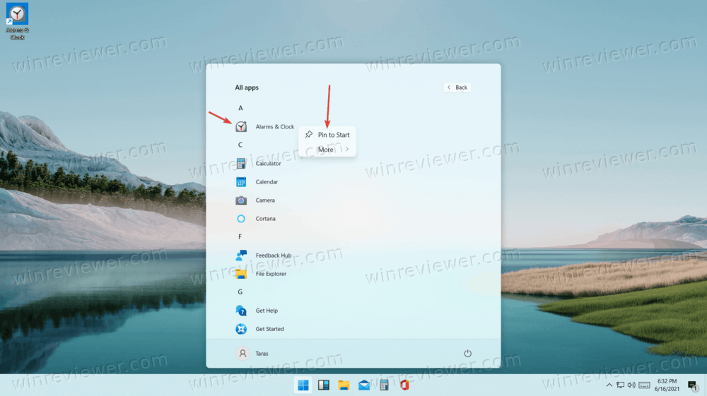 добавить приложение в меню Пуск в Windows 11