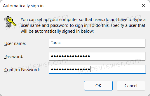 Включить Автоматический вход в Windows 11 без пароля