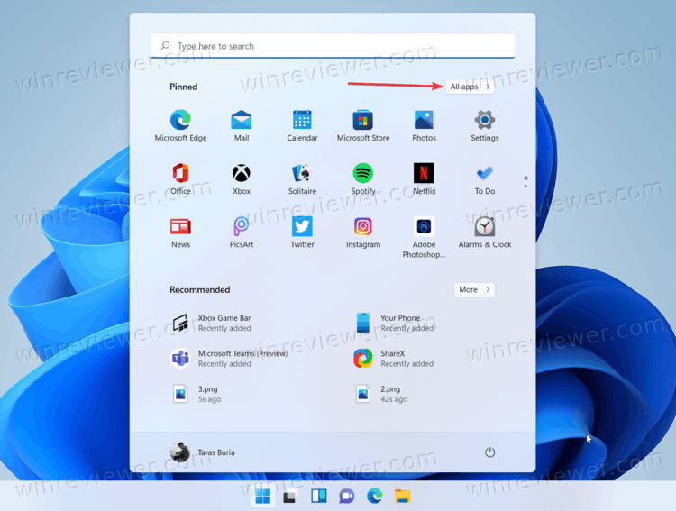 Windows 11 меню Пуск - все приложения