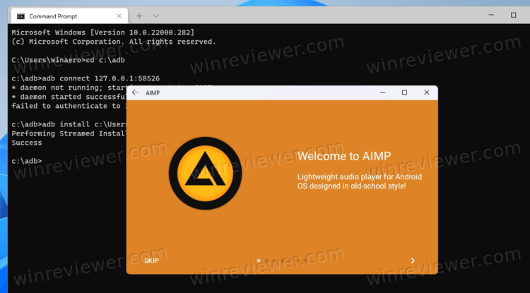 Aimp для Android работает в Windows 11