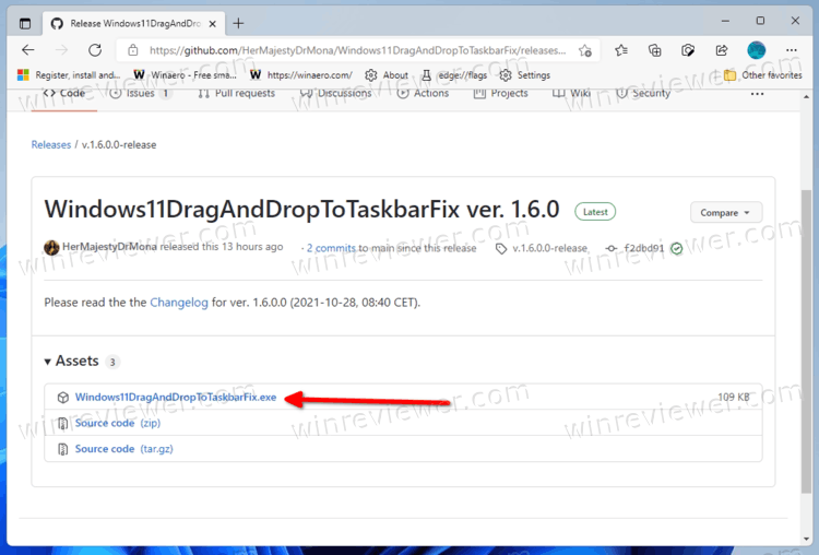 Скачайте Windows11DragAndDropToTaskbarFix