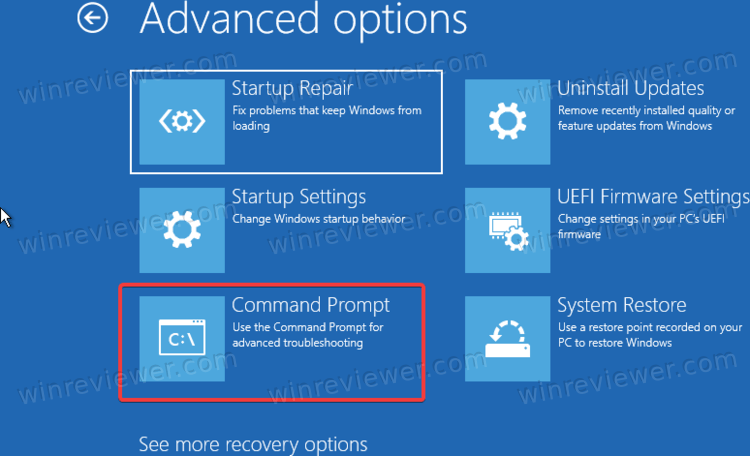 открыть Командную строку в режиме восстановления Windows 11