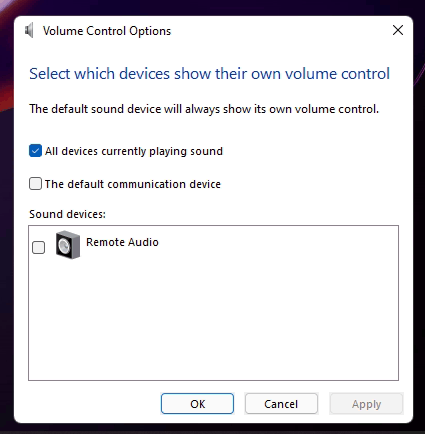 Volume Control Options