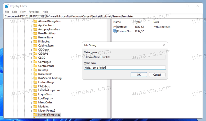 Изменить имя новой папки по умолчанию в Windows 11