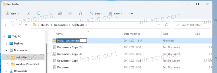 Новое имя по умолчанию для имя новой папки в Windows 11