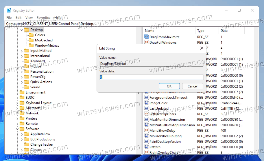 Windows 11 отключить перетаскивание развернутых окон