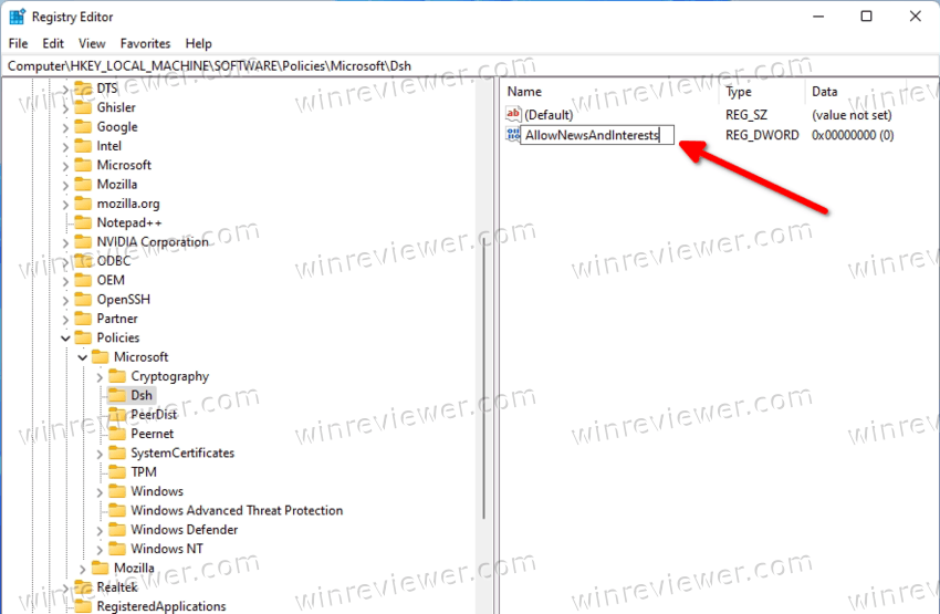 отключить виджеты в Windows 11 твиком реестра
