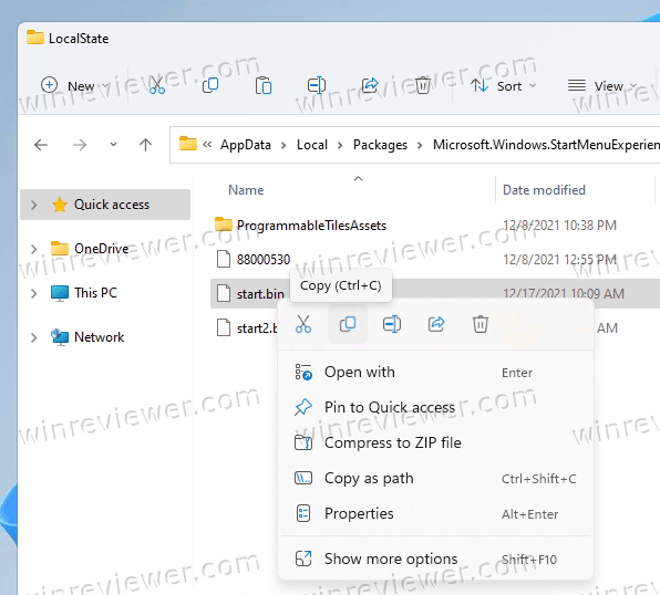 Резернвая копия закрепленных приложений в меню Пуск Windows 11