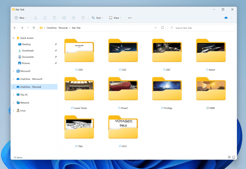 миниатюры папок в Проводнике Windows 11 22H2